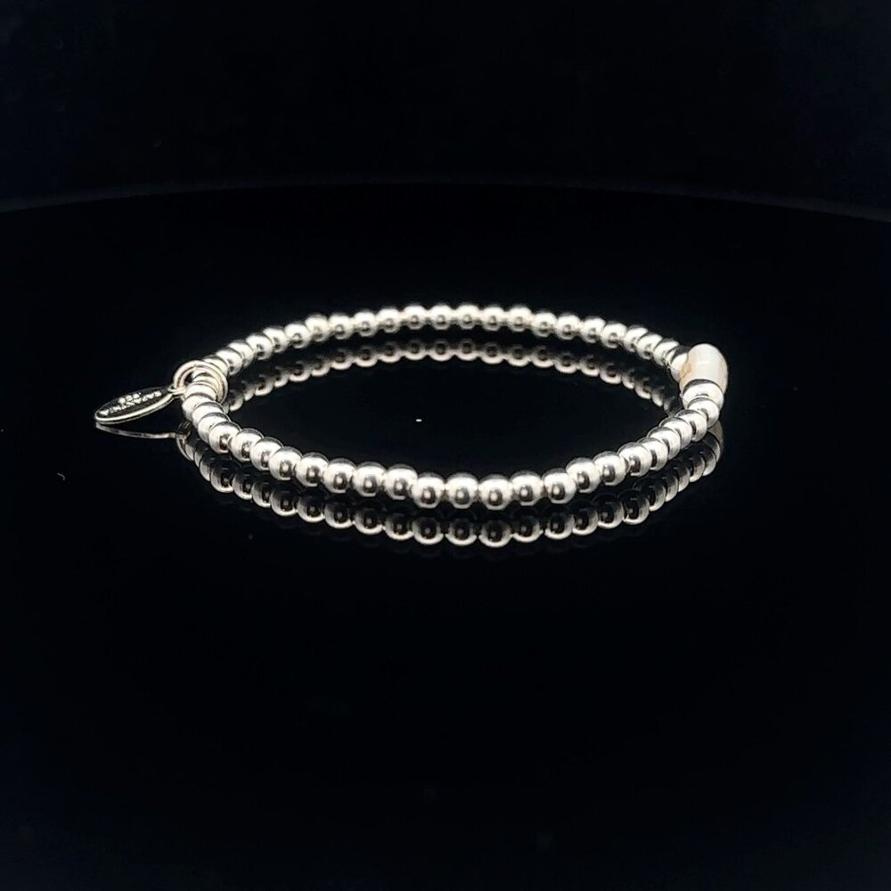 925 Sterling Silver Beaded Stretch Stacking Bracelet MOP Letter Initial X - Picture 4 of 6